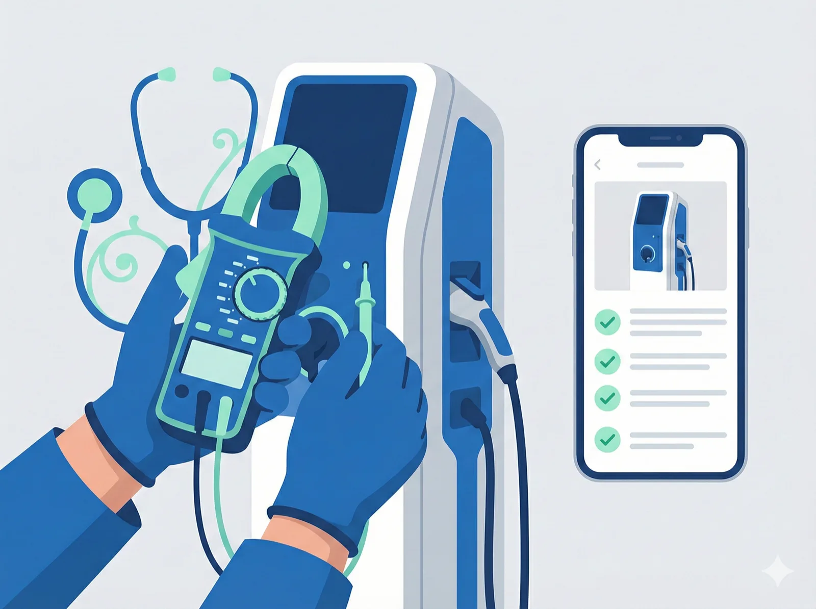 Diagnostic de borne avec checklist dans l'application