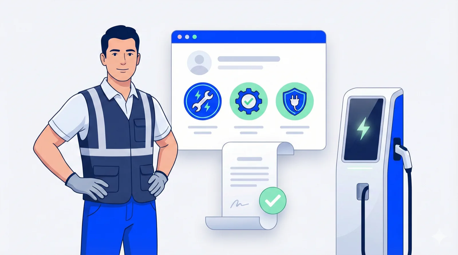 Technicien IRVE certifié avec indicateurs de confiance et sécurité